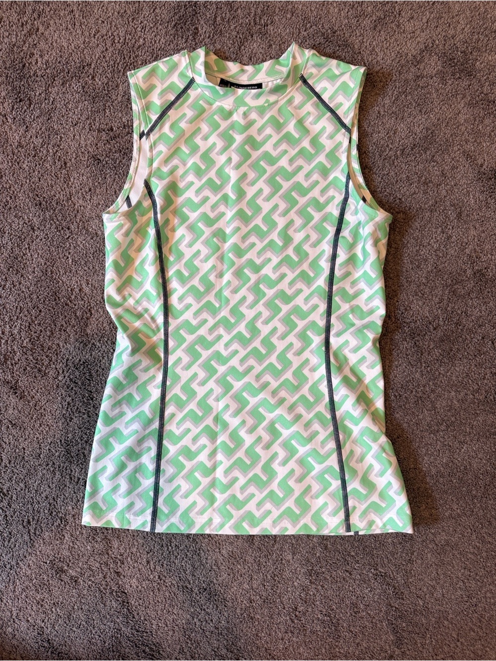 Sleeveless Geometric Print Tank Top - Green/White